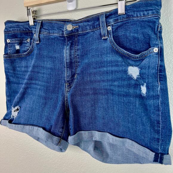 Levi's Mid Length Denim Blue Jean Distressed Cuffed Shorts Size 34 - Picture 4 of 10